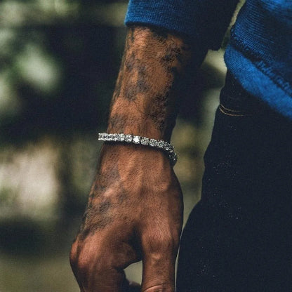 Men's geometric link chain bracelet with a single row of sparkling zirconia rhinestones in five colour options.