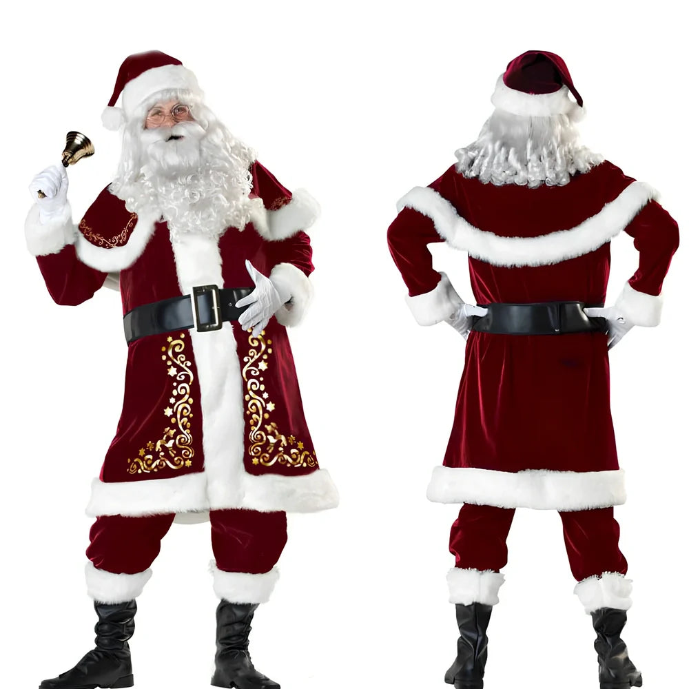 Red Christmas dress with princess and Santa Claus styling options, showing size range from bust 80cm to 104cm