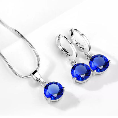 Water Drop Necklace and Earring Set with zircon gemstones in various colors