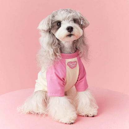 Cotton dog summer clothes with contrasting colour panels in embroidered red or pink options