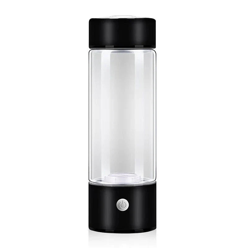 Premium hydrogen water bottle with rechargeable generator, crafted with borosilicate glass for improved cellular health and hydration