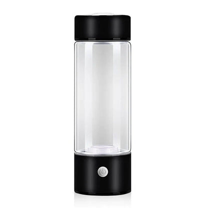 Premium hydrogen water bottle with rechargeable generator, crafted with borosilicate glass for improved cellular health and hydration