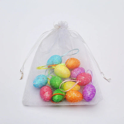 Colorful, hand-painted DIY Easter egg ornaments made of durable plastic for festive holiday decor