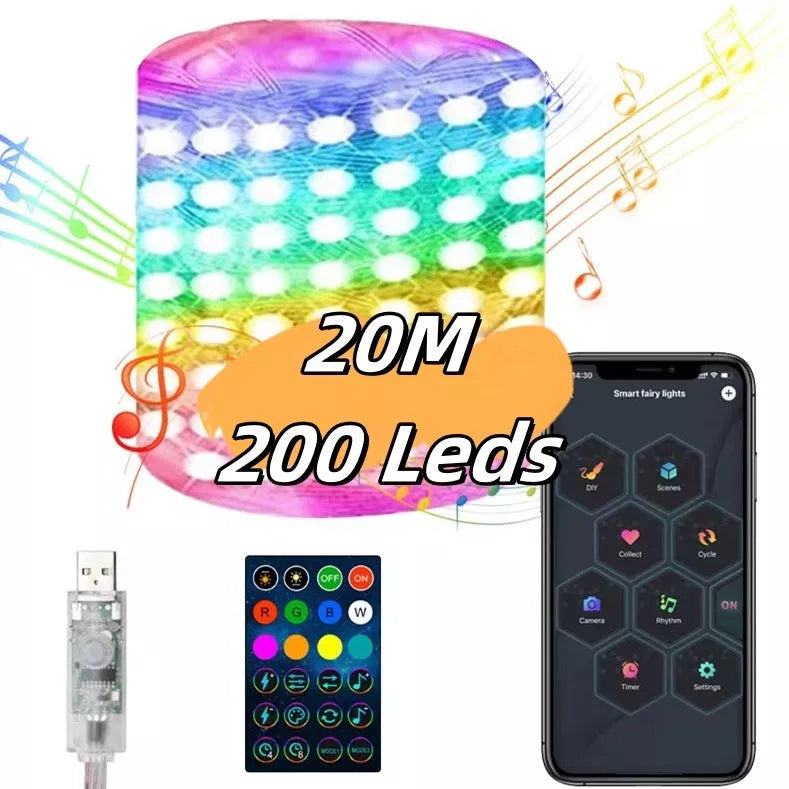 App-controlled Christmas light string with flexible copper wire for customizable holiday decorations