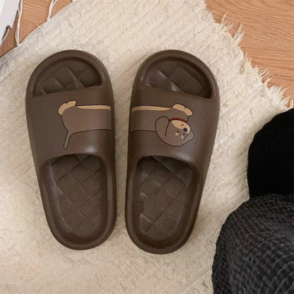 Pair of EVA couple household slippers in thickening flip-flop style showing soft sole construction