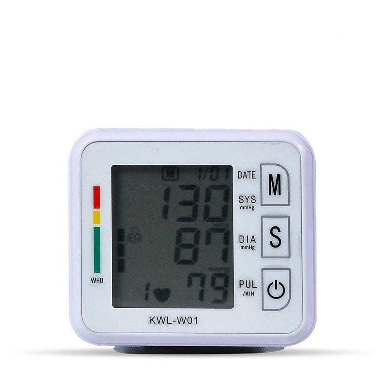 Wrist-worn digital blood pressure monitor with automatic measurement, voice playback, and advanced data tracking features