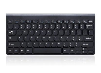 Black and white wireless keyboard and mouse set on a desk with 4G dongle