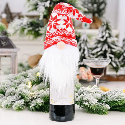 Festive Christmas wine bottle socks in vibrant colors, perfect for holiday decor
