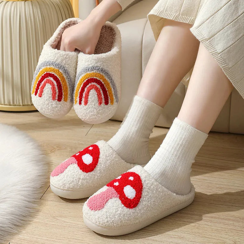 Cotton indoor slippers with suede upper, TPR sole, and thickened design, available in various colours and sizes.