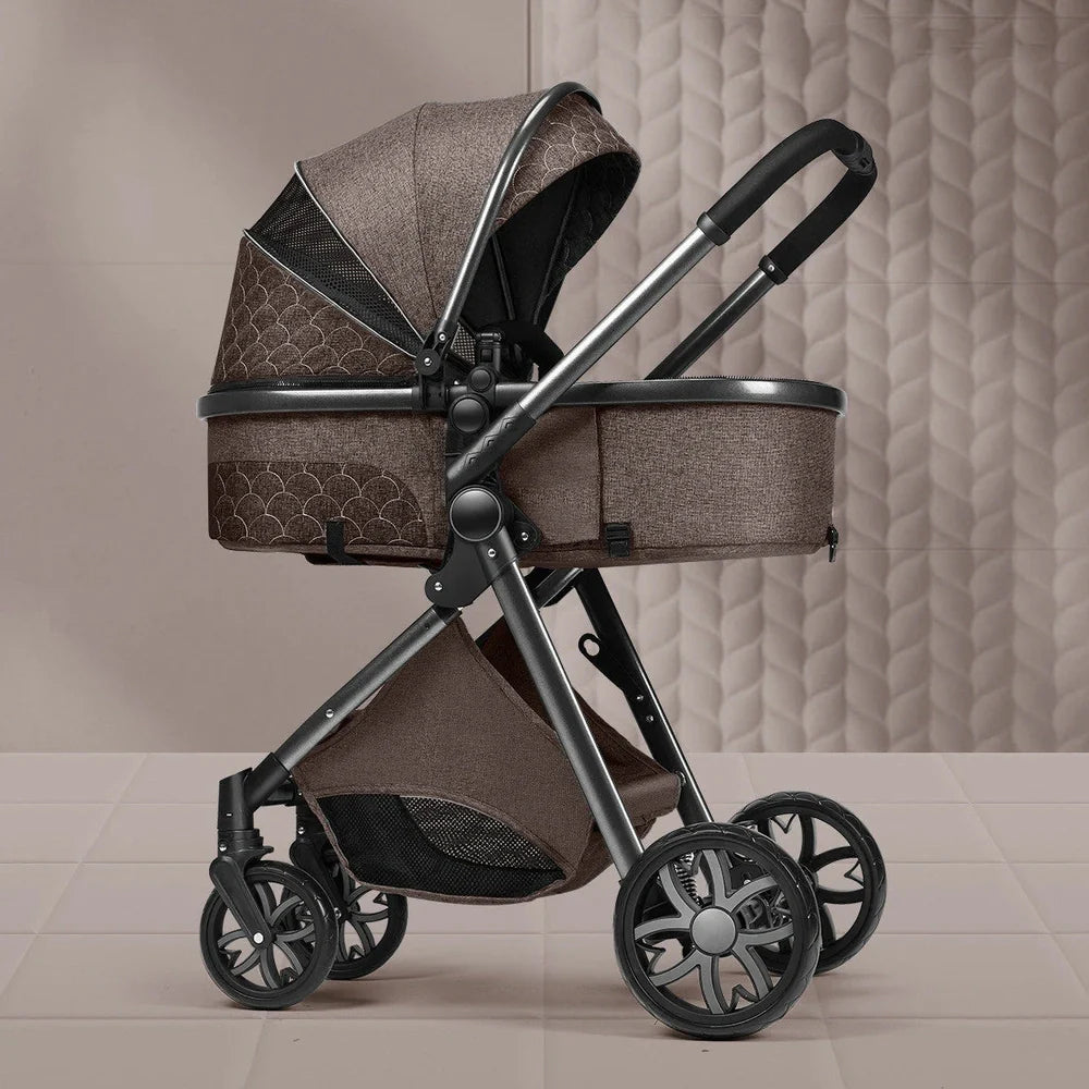 Lightweight folding baby stroller in black tube grey with shock absorbers, 32x60x71cm folded, for 0-3 years newborns