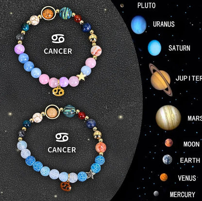 Twelve zodiac sign beaded bracelet set with natural stone beads and adjustable clasp