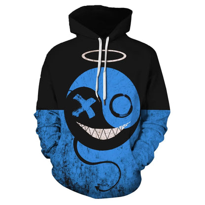 Men's loose-fit 3D printed pullover hoodie, long sleeve polyester casual top in sizes XS to 6XL