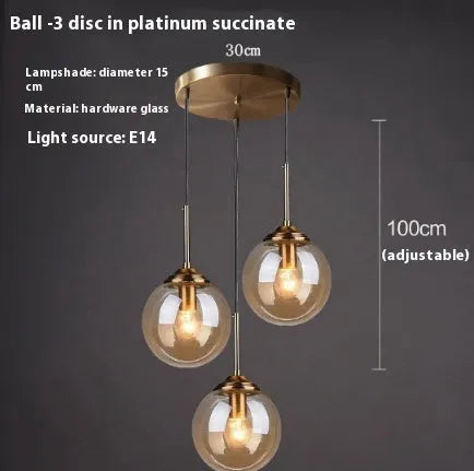 Simple modern round glass ball chandelier ceiling light in Nordic style