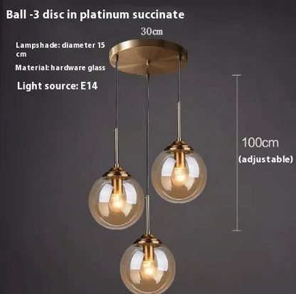 Simple modern round glass ball chandelier ceiling light in Nordic style