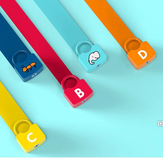 Montessori Alphabet Number Learning Locks for kids with bright colors and beautiful patterns