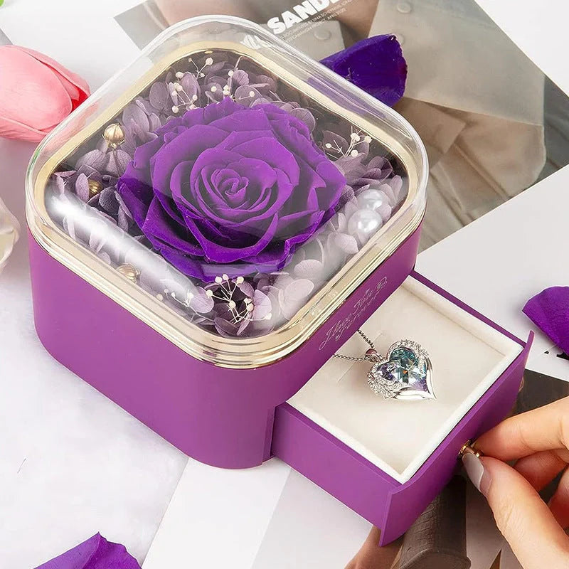 Valentine's Day Rose Flower Drawer Jewelry Box in various colors