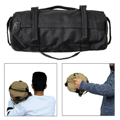 Weight lifting sandbag in 900D Oxford cloth with six handles, 48cm x 20cm size, four inner bags, Black Khaki or Red