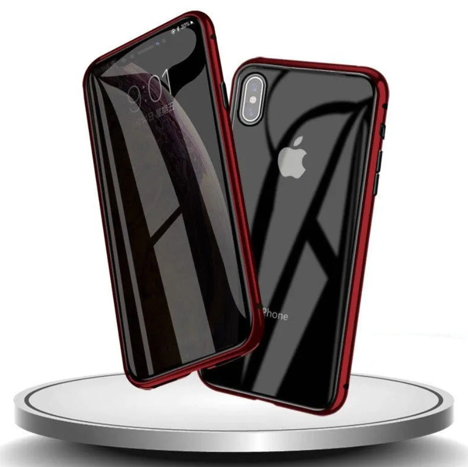 Clamshell anti-spy phone case in solid colours for iPhone models with machined glass geometry style
