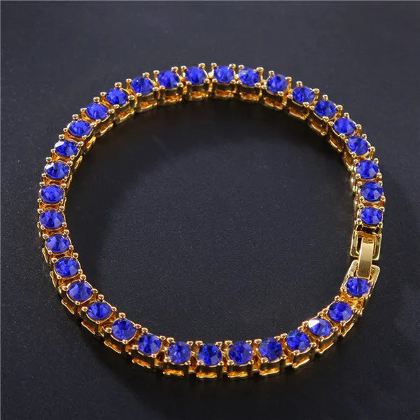 Men's geometric link chain bracelet with a single row of sparkling zirconia rhinestones in five colour options.