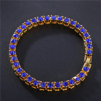 Men's geometric link chain bracelet with a single row of sparkling zirconia rhinestones in five colour options.