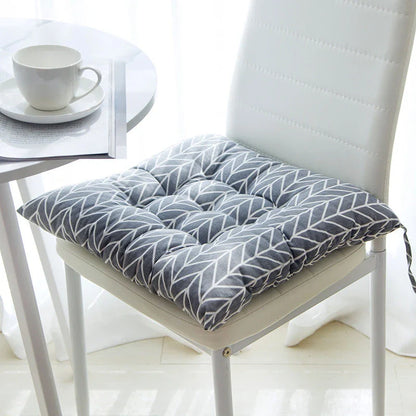Comfortable Linen-Cotton Chair Cushion with a variety of vibrant patterns and designs, perfect for indoor and outdoor use.
