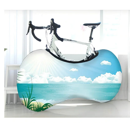 Bicycle protective cover made of 87% polyester and 13% cotton for indoor dust prevention on tyres