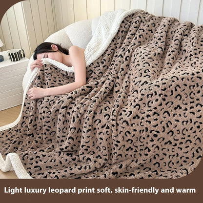 Double-layer cationic leopard jacquard taffeta blanket showing raised animal print pattern in available colour options