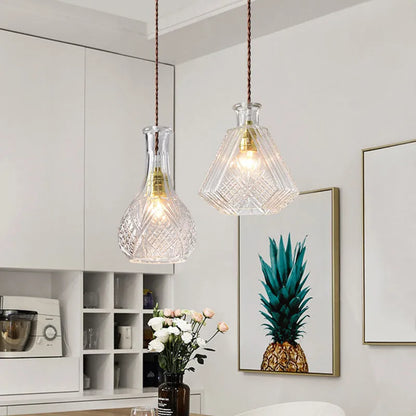 Glass bottle chandelier with adjustable 1.2m height, 150mm glass body, fishing line shape and 220V button switch