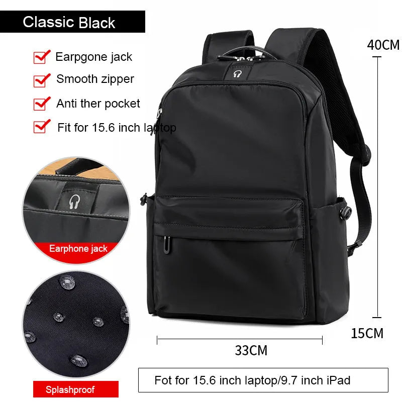 Oxford spinning travel backpack, medium vertical square school bag with zipper and double shoulder straps, black or grey.