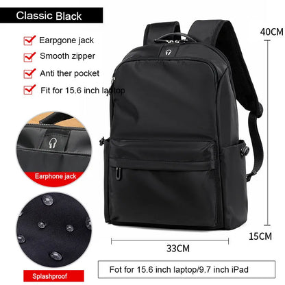Oxford spinning travel backpack, medium vertical square school bag with zipper and double shoulder straps, black or grey.
