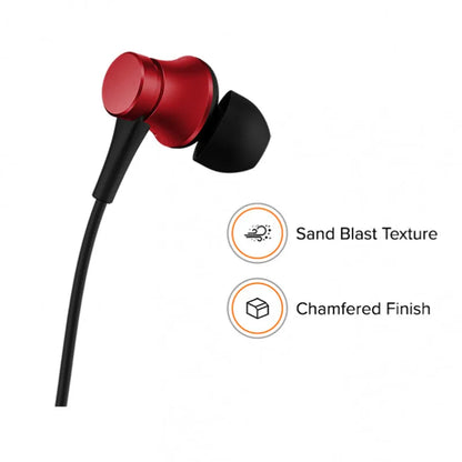 Piston in-ear headphones with 3.5mm wired connector in black, blue, and red colour options