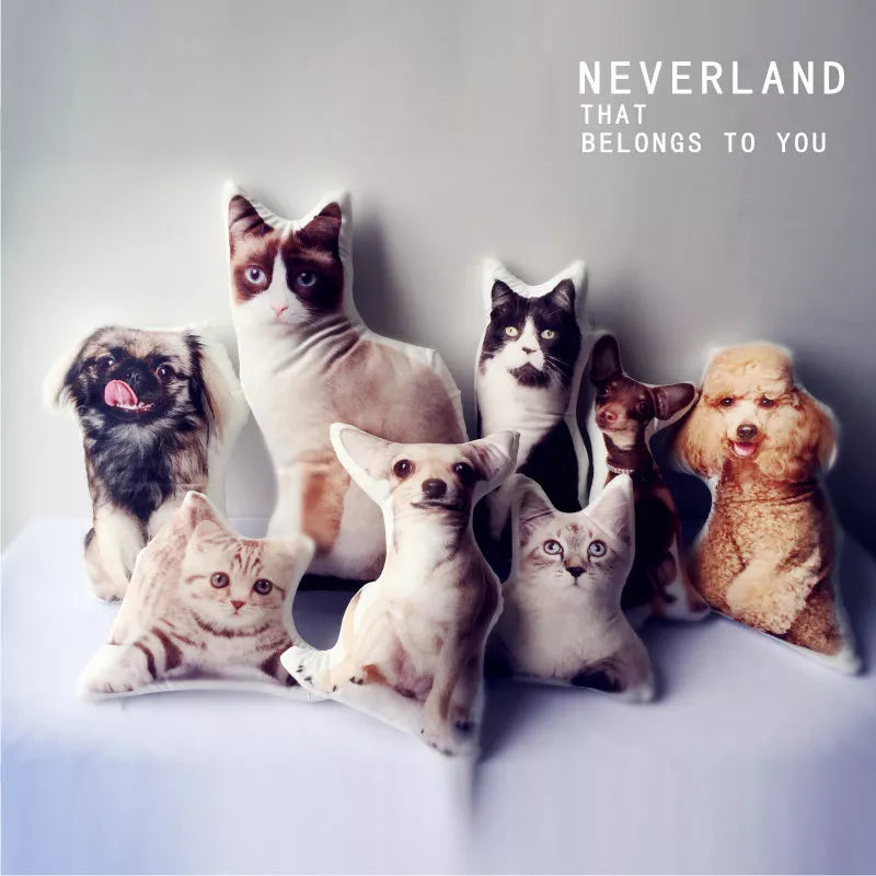 Custom pet photo pillow with high-resolution printing, available in multiple sizes