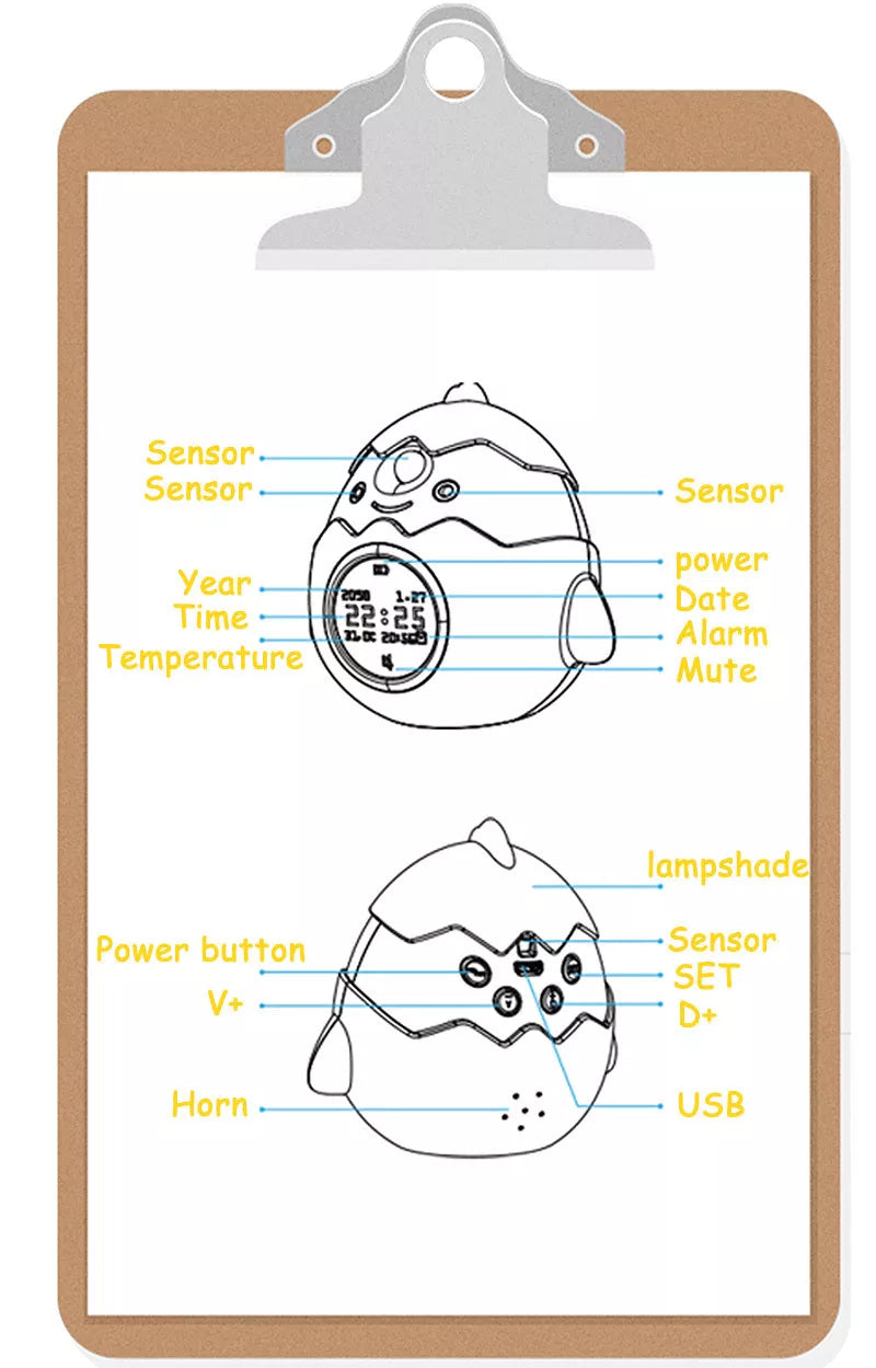 Smart alarm clock with anti-myopia feature and infrared sensing in blue and pink options