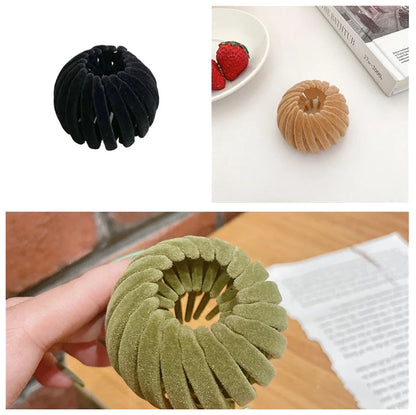 Velvet Bird's Nest Hair Ring Hairpin in various colors for stylish high ponytails