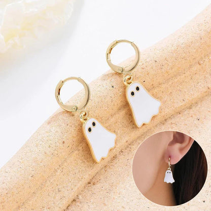 Spooky and Stylish Halloween Ghost Earrings for Women in Gold, Unique Hoop Earring Design for Festive Occasions