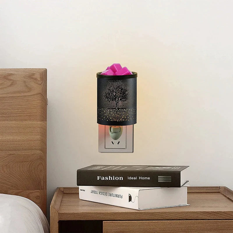 Metal wall-plug wax melt warmer with night light function in various patterns