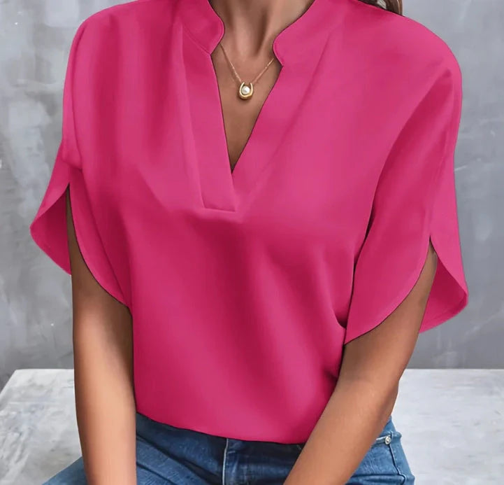 Women's summer V-neck chiffon shirt in various colors, lightweight and breathable for warm weather