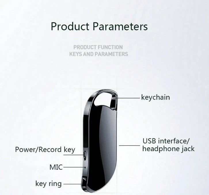 Keychain Voice Recorder with Metal and Zinc Alloy Construction, High-Definition Audio Capture, and Versatile 3-in-1 Functionality