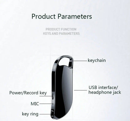 Keychain Voice Recorder with Metal and Zinc Alloy Construction, High-Definition Audio Capture, and Versatile 3-in-1 Functionality