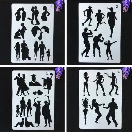 White plastic reusable stencil template with geometric patterns for DIY painting and crafts.