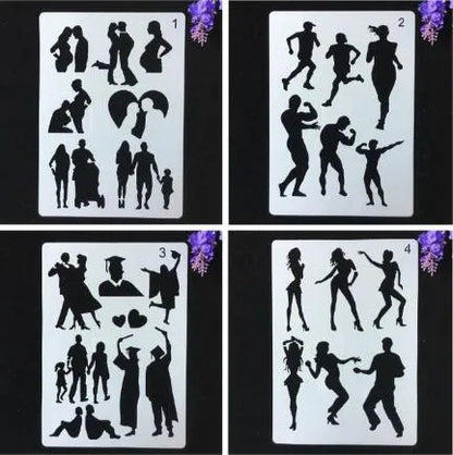 White plastic reusable stencil template with geometric patterns for DIY painting and crafts.