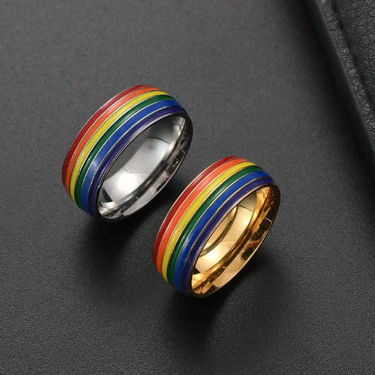 Stylish Rainbow Pride Ring in gold and silver, perfect for showing LGBT support