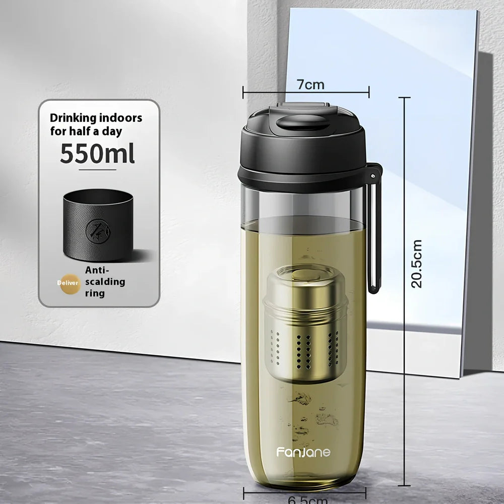 Magnetic bubble tea cup with black Tritan construction and insulated leather ring showing separation mechanism