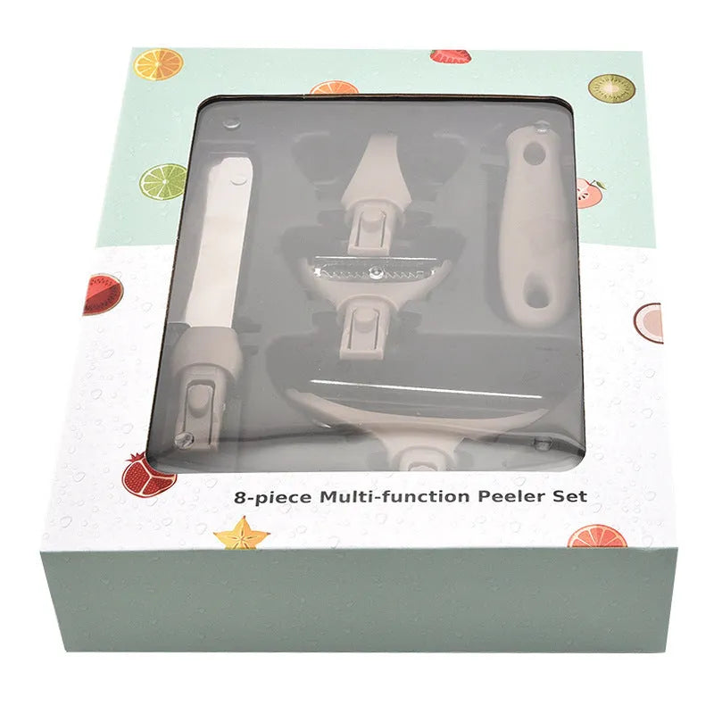 Three-piece kitchen cutter set with wheat straw chopping board, fruit knife, and peeler in green colour