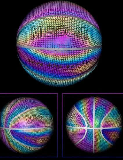 Glowing luminous basketball with mesmerizing rainbow, moon, and multicolored lighting effects for dazzling nighttime games