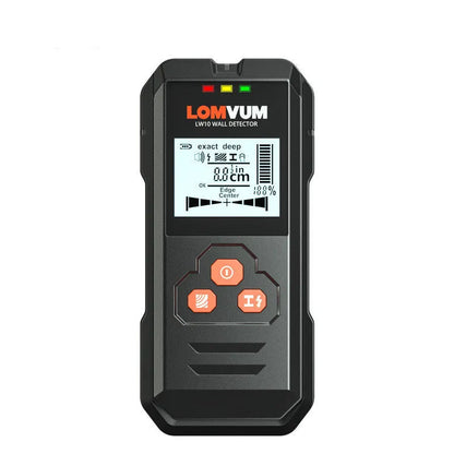 Handheld multifunctional wall detector for finding metal, wires, and wooden studs behind walls.
