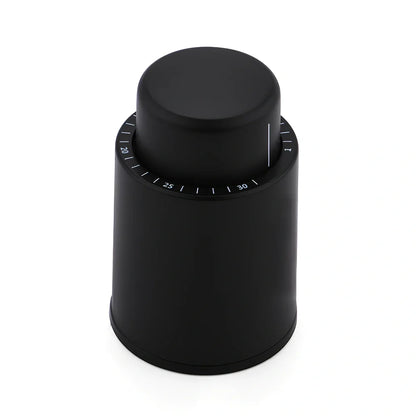 Silver stainless steel vacuum wine stopper, 4.1cm x 5cm x 3.1cm, preserves freshness by removing air from standard bottles