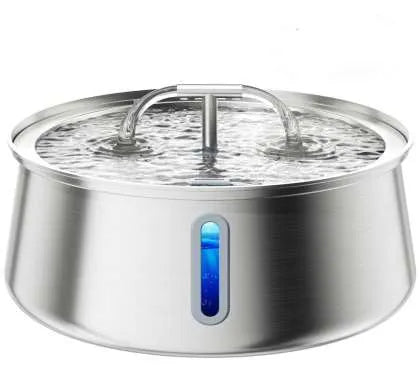 Stainless steel round pet water dispenser with 4L capacity and multiple outlet options