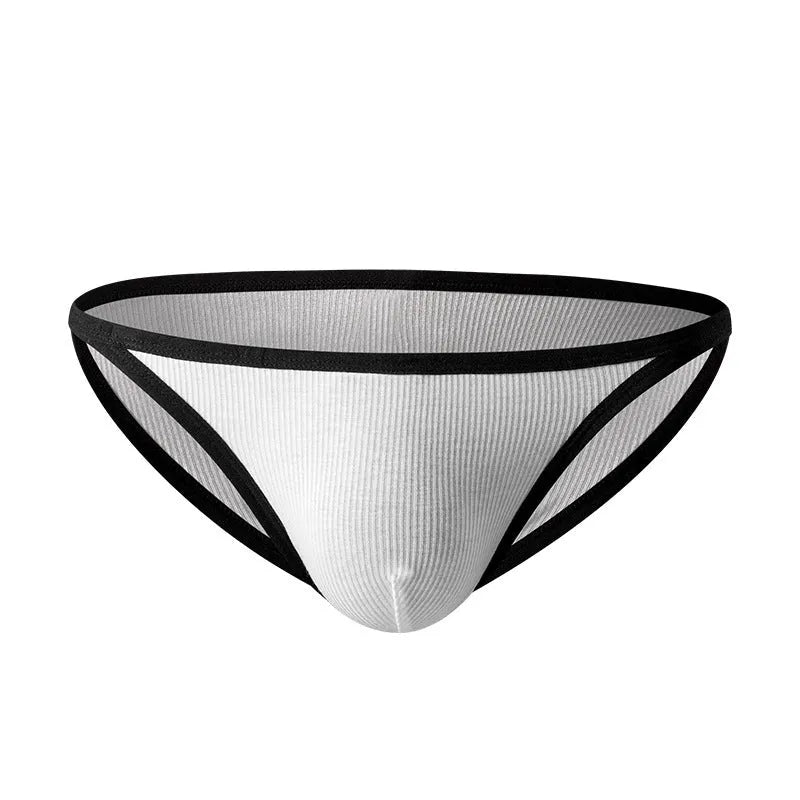 Men's solid colour low waist briefs in white and grey with rib weave fabric