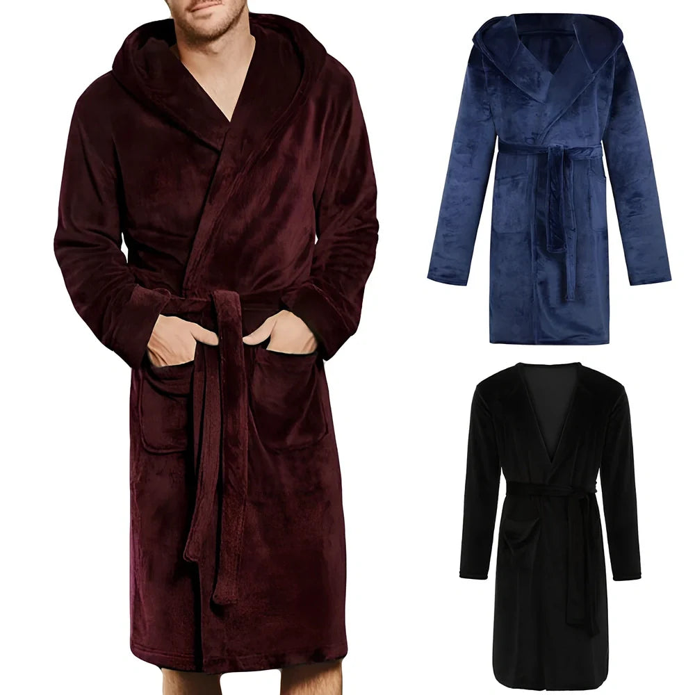 Nylon hooded bathrobe with velvet lining in multiple colours and sizes with belt closure